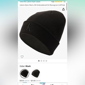 NWT Black Calvin Klein Embroidered Ck Monogram Cuff Beanie Hat
